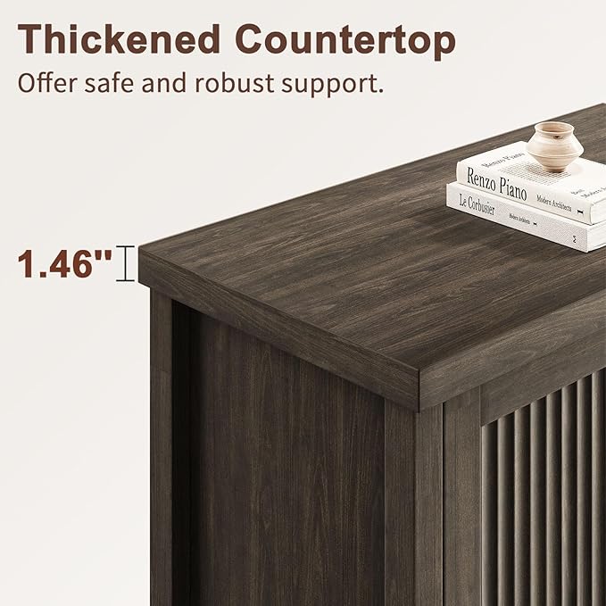 Memobarco Fluted Buffet Cabinet with Storage Accent Sideboard,Modern Credenza with 4 Doors & Adjustable Shelves,Wood Coffee Bar Table Console for Dining Room Kitchen Living Room Entryway,Gray