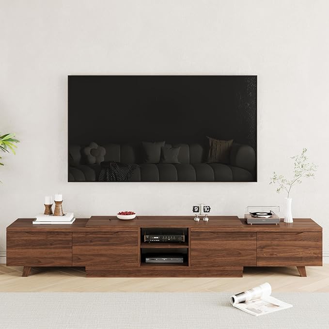 MEISSALIVVE Extendable TV Stand for Up to 120 Inch TV, Modern Entertainment Center with 4 Drawers & 2 Storage Compartments, Adjustable Length (95"-121"), TV Consoles for Living Room (Walnut)