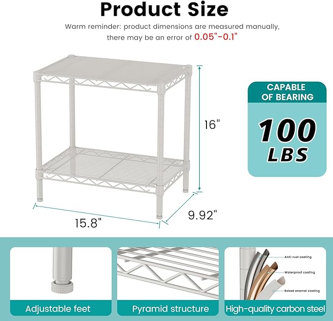 SINGAYE Bookshelf Shelves Bookcase Shelf: 2 Tier Small Shelving Unit Home Storage Organizer Wire Metal Adjustable Free Standing Display Shelf for Bedroom Living Room Office Pantry White