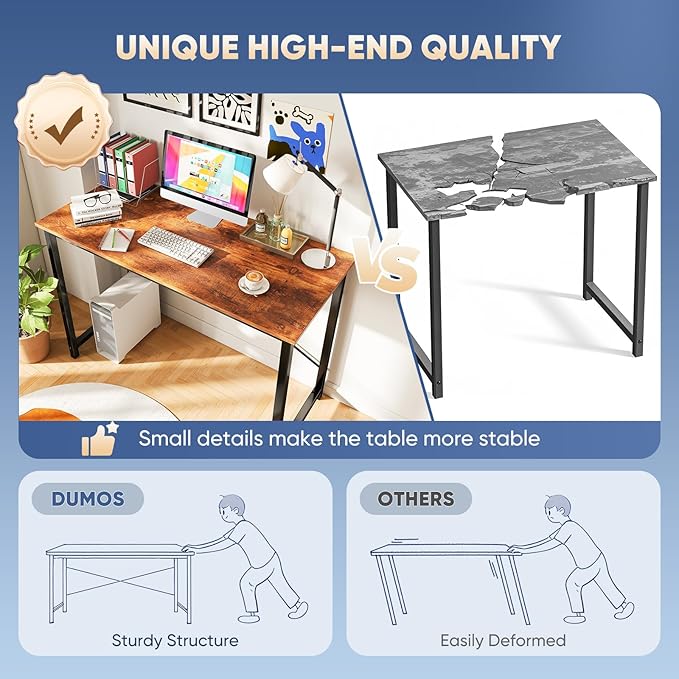 DUMOS 44 Inch Computer Desk for Home Office, Modern Study Work Table Simple Style for Bedroom, Writing Desks with X-Shaped Reinforcement, Rust
