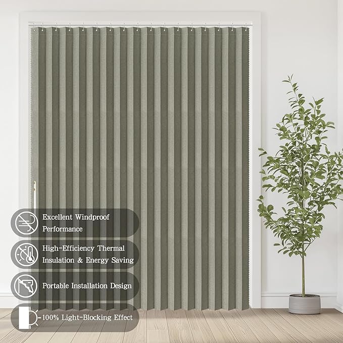 Jilron Accordian Door Curtain, 100% Blackout Folding Magnetic Doorway Curtains,Linen Style Closet Doors,for Room Divider,Privacy Protection（W72 x L78,Grey,1 Panel）