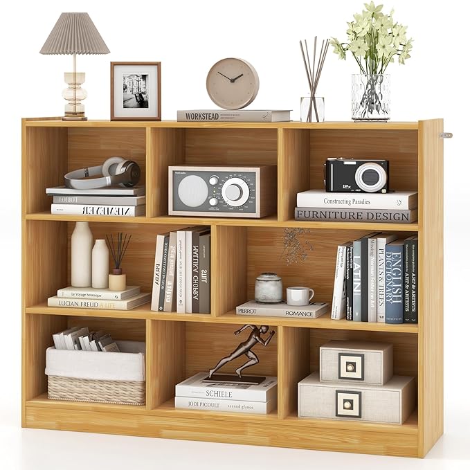 Tangkula 8-Cube Bookcase, Wood 3 Tier Open Storage Bookshelf, Modern Multipurpose Display Cabinet for Living Room, Study, Reading Nook, 48 x 12.5 x 36.5 Inch, Burlywood