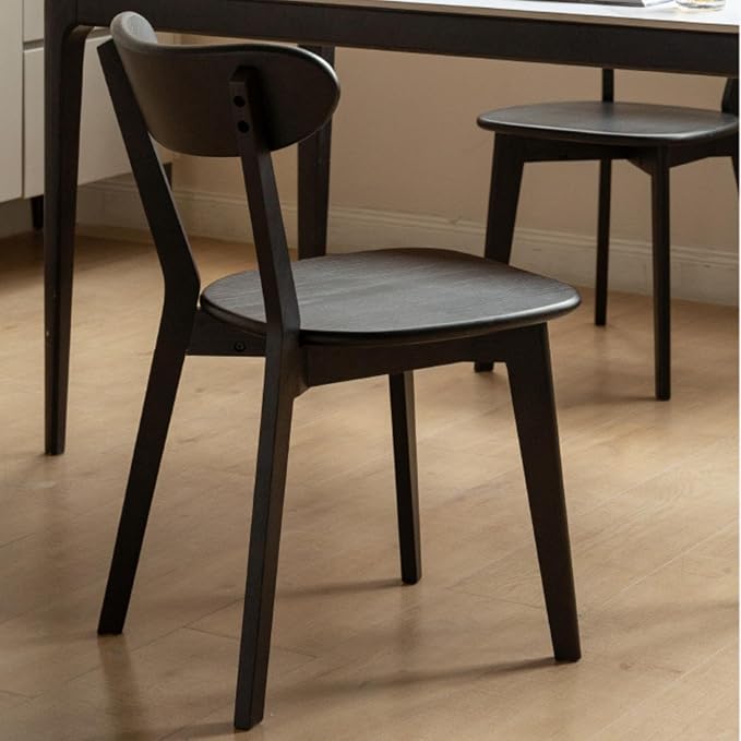 100% Solid Oak Wood Dining Chairs,Mid Century Modern Dining Chairs with Rounded Backrest,Kitchen,Dining Room Chairs Set of 1/2/4 (1, Black Color)