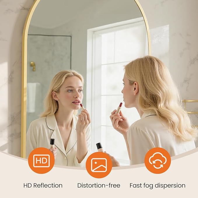 NEWBULIG 24X36 Inch Arched Bathroom Mirror for Wall, Vanity Bathroom Mirrors for Over Sink Tempered Glass, Anti-Rust Arched Metal Framed, Hangs Horizontally or Vertically, Farmhouse Home Decor, Gold