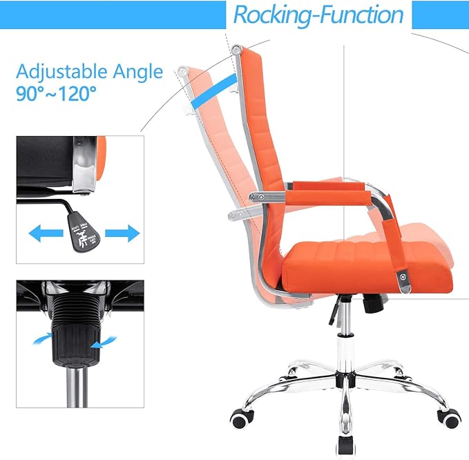 Furmax Ergonomic Office Desk Chair, Executive Ribbed Mid-Back PU Leather Conference Room Chair Adjustable Swivel Chair with Arms (2, Orange)
