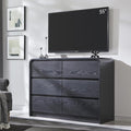 Aitjunz Modern 6 Drawers Dresser for Bedroom, 47" Wide Wood Dressers & Chests of Drawers w/Curved Profile Design, Mid Century Modern Dresser w/Natural Texture for Bedroom, Living Room, Black