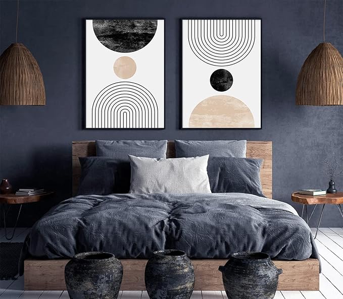 Mid Century Modern Wall Art Prints Set of 2, Neutral Abstract Geometric Wall Art Boho Canvas Prints Mid Century Eoind Wall Decor Modern Abstract Pictures Artwork for Home Room 12x16 Inch Unframed