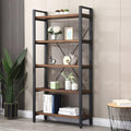 WH-AOERPUMY 5 Tier Bookcase, Solid Wood Bookshelf Rustic Vintage Industrial Etagere Bookcase, Metal and Wood Free Vintage Bookshelf, Retro Brown (5-Tiers)