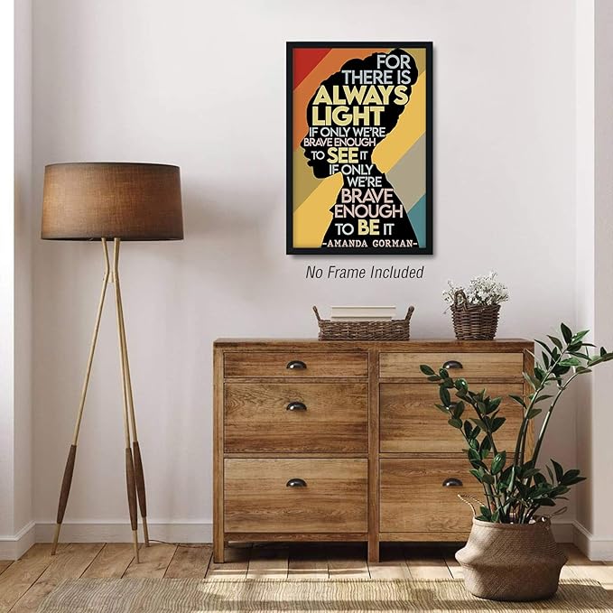 Amanda Gorman Poster Canvas Prints, Poem Amanda Gorman Wall Art The Hill We Climb Poem Poster Inaugural Quote Painting There Is Always Light Art Black History Month Wall Art Decor 16x24 Inch Unframed