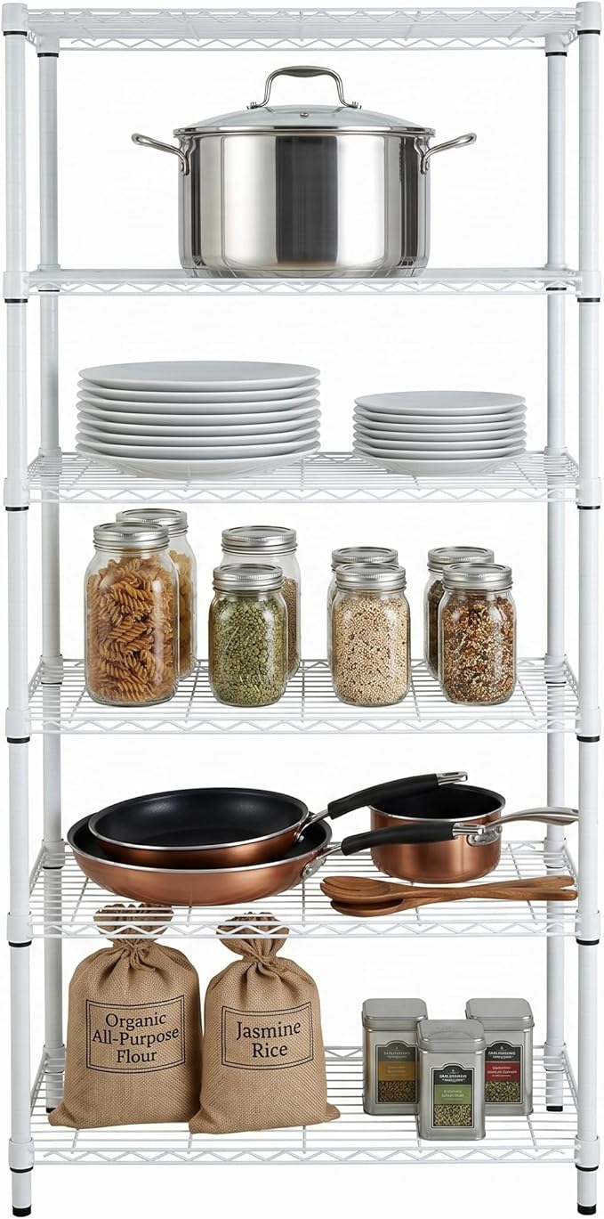 Honey-Can-Do 5-Tier Heavy-Duty Adjustable Shelves, Metal Storage Rack with 200-lb Shelf Capacity, White, 14" W x 36" L x 72" H