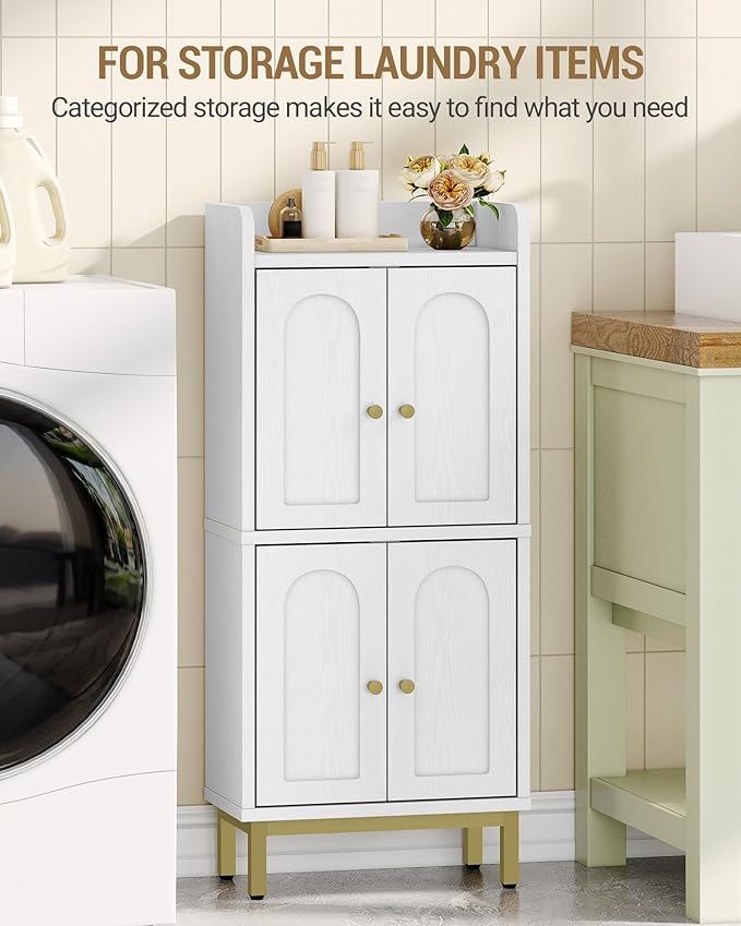 Hzuaneri Bathroom Cabinet, Small Storage Cabinet with 4 Doors, Bathroom Organizers and Storage Cabinets with Adjustable Feet. Cabinets Freestanding for Living Room, Kitchen, 7.1"D x 14.6"W x 32.7"H