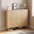 Fluted Shoe Cabinet Storage with 4 Flip Drawers, Wood Narrow Hidden Shoe Cabinet with Metal Legs & Adjustable 2 Tier Shelf for Entryway, Freestanding Slim Shoe Rack Organizer for Hallway Living Room