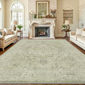 Homemate Washable Rug 8x10 Area Rugs - Vintage Faux Wool Rugs for Living Room Bedroom Dining Room - Non Slip Foldable Carpet Indoor Area Rug for Home Decor（8'x10', Green
