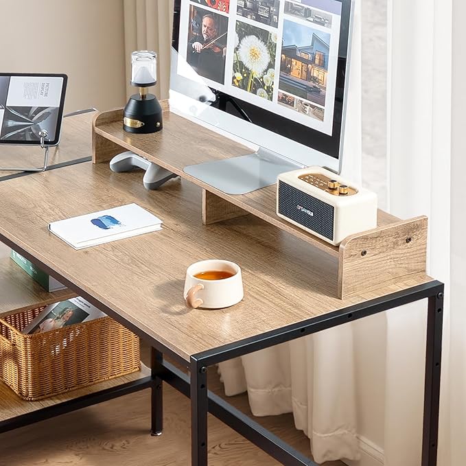 MINOSYS 47-inch Computer Desk with Storage Shelf - Natural Wood Ideal Gaming Desk for Bedrooms, Small Spaces, and Home Offices Modern Writing Desk for PCs.