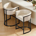 Modern Counter Height Bar Stools,Bar Stools Set of 2,PU Leather Upholstered Barrel Barstools with Backs and Arms,26'' Kitchen Island Chairs,Metal Black Frames,Beige White