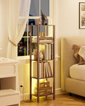 Open Book Shelf with LED Lights, 5 Tier Tall Bookshelf, Freestanding Shelf Narrow Bookcase with Open Shelves, 14.96" x 10.63" x 53.54", Book Shelves for Living Room, Office, Study, Walnut