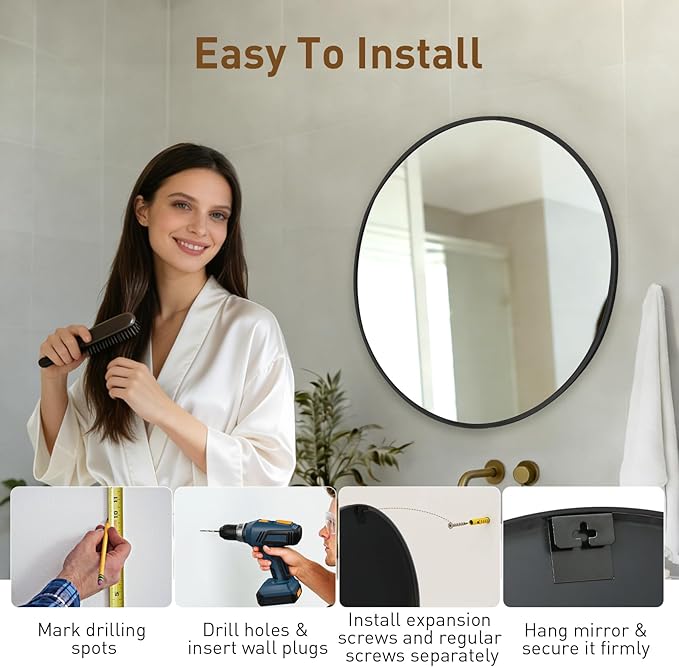 NEWBULIG Bathroom Mirror, Wall Mirror with Aluminum Alloy Thin Frame, Bathroom Mirrors for Over Sink, Bedroom, Living Room, Entryway