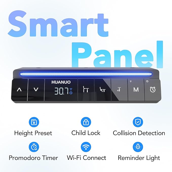 HUANUO 55" AI Smart Standing Desk with App-Synced Sedentary Reminders, Electric Height Adjustable Desk with Body-Data Ergonomic Presets, Voice Control Alexa/Google/Siri, 3 Memory Settings Table, Black