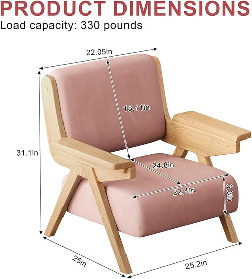 Accent Chair Mid Century Modern Chair, Velvet Upholstered Lounge Arm Chair with Solid Wood, Cozy Seating for Living Room, Bedroom, Balcony (Pink, Single Chair)