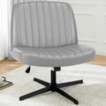 DUMOS Desk Chair No Wheels, Criss Cross Chair Wide Cross Legged Office Desk Vanity Chair, PU Leather Armless Adjustable Swivel Chairs for Home Computer Task,Grey-pu