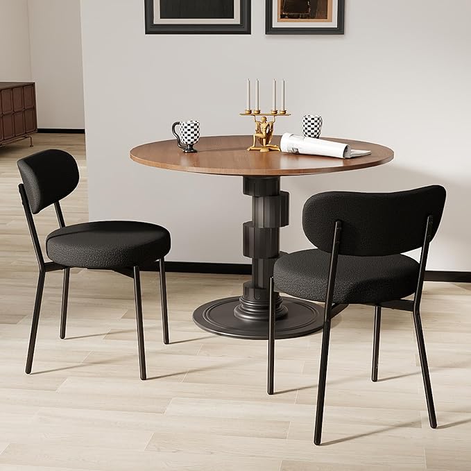 Murago Dining Chairs Set of 2 pcs, Boucle Comfortable Upholstered Seat Fabric with Curved Backrest, Mid Century Modern Contemporary Scandinavian Designer Chairs Ideal for Dining Room, Kitchen, Black