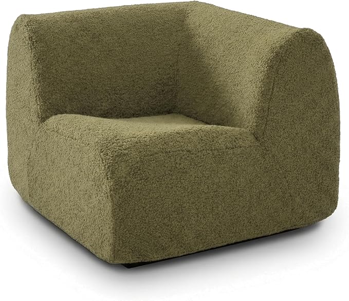 Curved Single Sofa Corner Chair, 38" Boneless Sherpa Couch, Comfy Teddy sofas for Small Spaces, Modern Sectional Modular Couches for Living Room, Bedroom, Apartment, Dorm, Office– No Assembly, Green