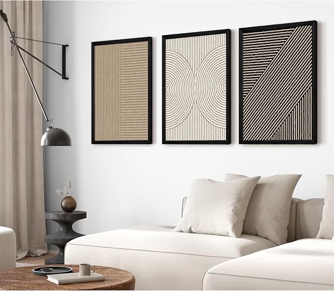 Boho Modern Wall Art Pictures Neutral Abstract Canvas Wall Decor Minimalist Line Wall Art Beige Brown Black Poster Mid Century Painting Artwork for Living Room Bedroom 16x24x3 Inch Wood Framed