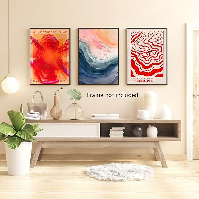 wanyun Vintage Mental Health Meditation Wall Art Set of 3, Odd Hippie Psychedelic Canvas Prints Poster, Inspirational Quotes Wall Decor Picture for Office Bedroom Living Room 12x16 Inch Unframed