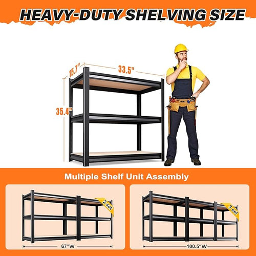 3T Storage Shelves, Garage Shelving,Adjustable Heavy Duty Shelving Unit,Garage Shelves，Wood Metal Standing Shelf Units,Utility Rack for Kitchen 2Pack