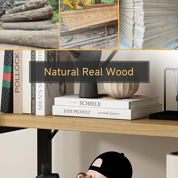 WH-AOERPUMY Real Solid Wood Bookshelf Shelves Rustic Vintage Industrial Etagere Bookshelf, Metal & Timber Free Vintage Bookcase, (Genuine Timber) (5-Tiers-Natural Finish)