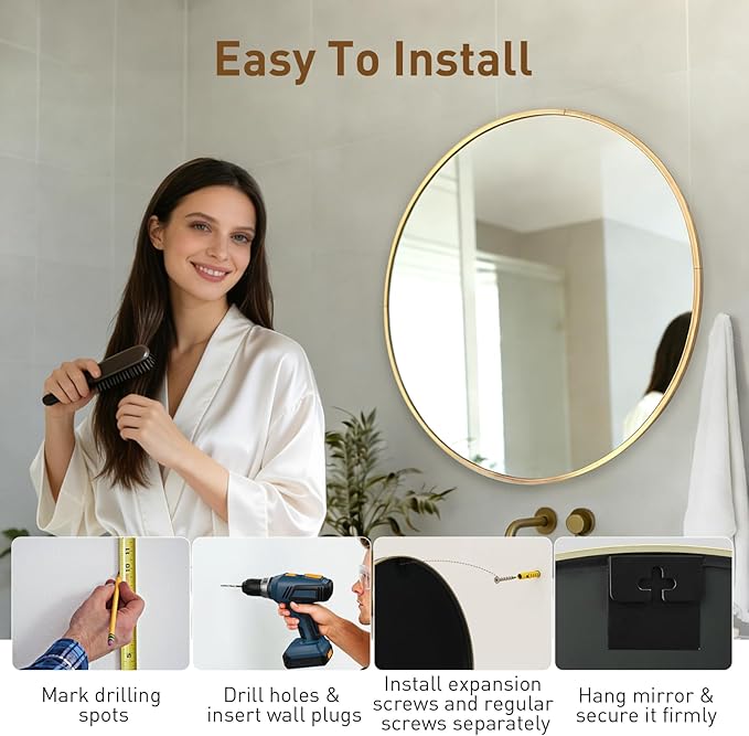NEWBULIG Bathroom Mirror, Wall Mirror with Aluminum Alloy Thin Frame, Bathroom Mirrors for Over Sink, Bedroom, Living Room, Entryway