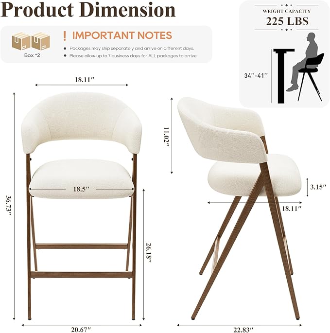 Bar Stools Set of 4, Counter Height BarStools with Back, Modern Upholstered Island Stools with Metal Legs for Kitchen Counter, Dining Room, Beige