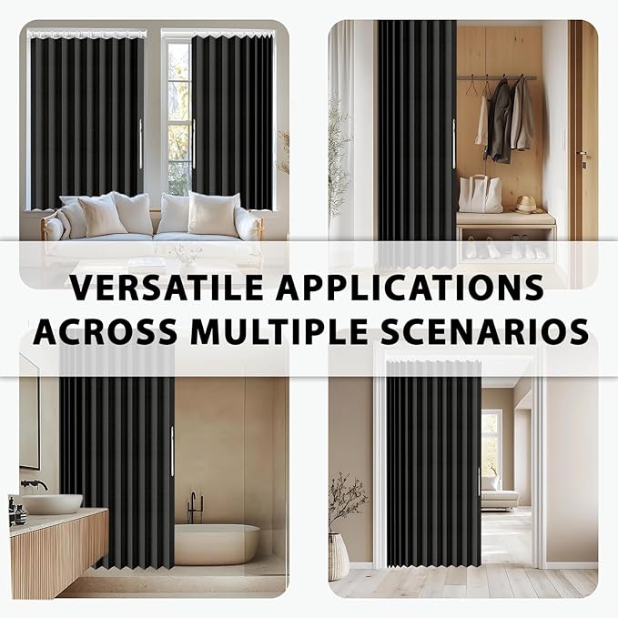 Jilron Accordion Door Curtain Set - 100% Blackout, with Curtain Rod Included, for Bedroom Privacy Protection (Black-43 W x 78" L+Rod)