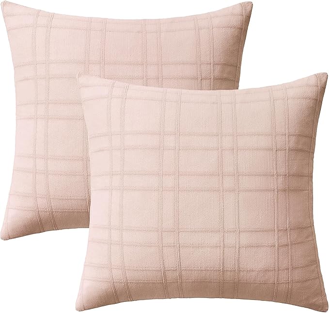 MIULEE Decorative Linen Check Throw Pillow Covers Neutral Farmhouse Vintage Spring Valentine Spring Pillow Covers 20x20 Set of 2 Boho Modern Home Decor for Sofa Couch Bedroom Cushion Light Pink