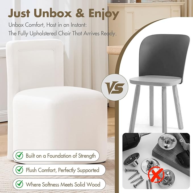 Hyfirm Upholstered Dining Chairs No Assembly, Set of 6 Modern Parsons Armless Kitchen Chairs with Padded Seat Cushion, Ready-to-Use White Linen Accent Side Chair for Diningroom Living Room Bedroom