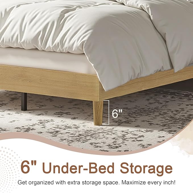 VECELO Full Bed Frame Upholstered Platform Beds with Height-Adjustable Cotton and Linen Headboard, Heavy Duty Wood Slats, 6" Under-Bed Space, Noise-Free, No Box Spring Needed, Easy Assembly