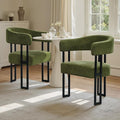 SIMTONAL Mid-Century Modern Dining Chairs Set of 2, Armrest Barrel Dining Chairs Side Accent Chairs with Curved Back, Upholstered Armchairs for Kitchen, Soft Teddy Fleece Surface, Green