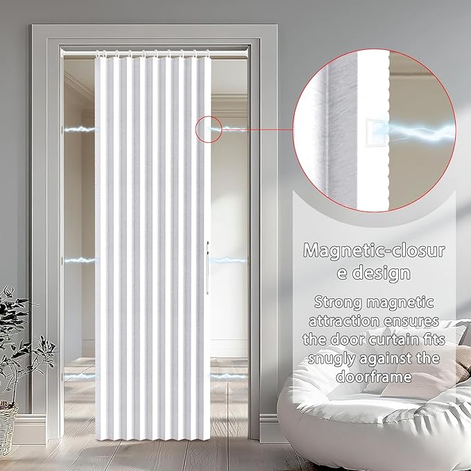 Jilron Accordion Door Curtain Set - 100% Blackout, with Curtain Rod Included, for Bedroom Privacy Protection (White-43 W x 78" L+Rod)