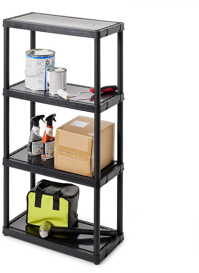 Gracious Living 4 Shelf Fixed Height Solid Light Duty Storage Unit 24 x 12 x 48" Organizer System for Home, Garage, Basement, and Laundry, Black