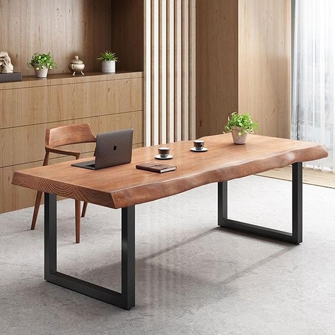 Stylish Solid Wood Office Desk with Sturdy Metal Base - Durable Multi-Size Executive Computer & Dining Table - Perfect for Home Office & Work Environments (Brown, 63 in)