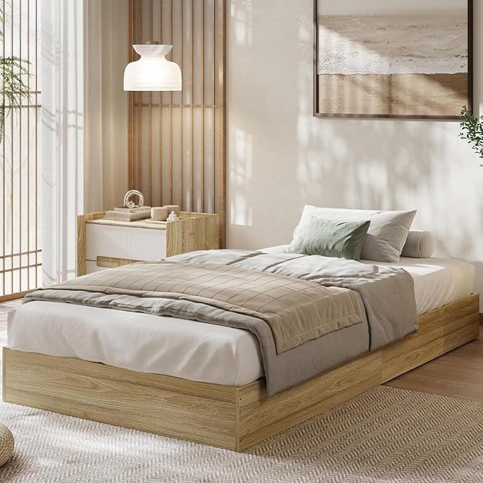 Wood Platform Bed with Sturdy Wooden Slats, Twin XL Floor-Standing Bed Frame, Modern Minimalist Design Space-Saving Bed Frame, No Box Spring Needed, Easy Assembly