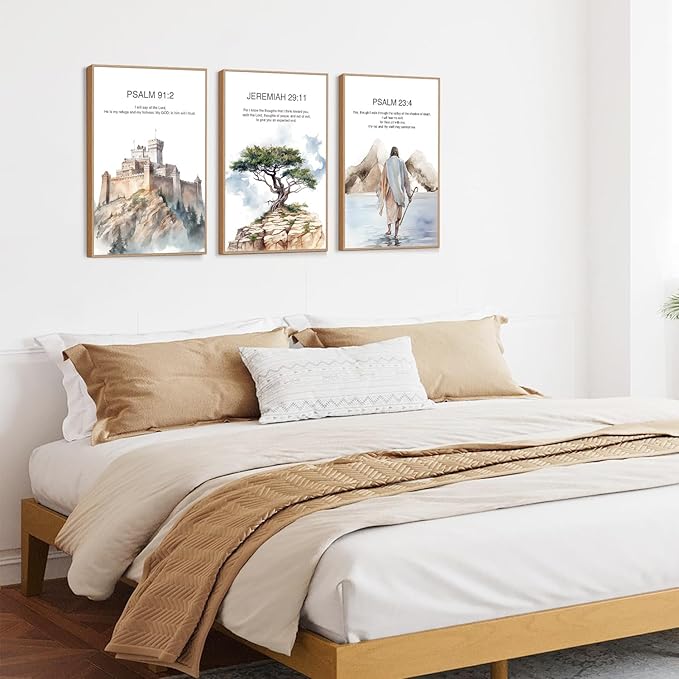 CHDITB Christian Bible Verse Framed Canvas Wall Art Set, Scripture Prints, Inspirational Spiritual Wall Decor, Religious Refuge Hope Vintage Christian Poster For Living Room, Bedroom, Church 16"x24"X3