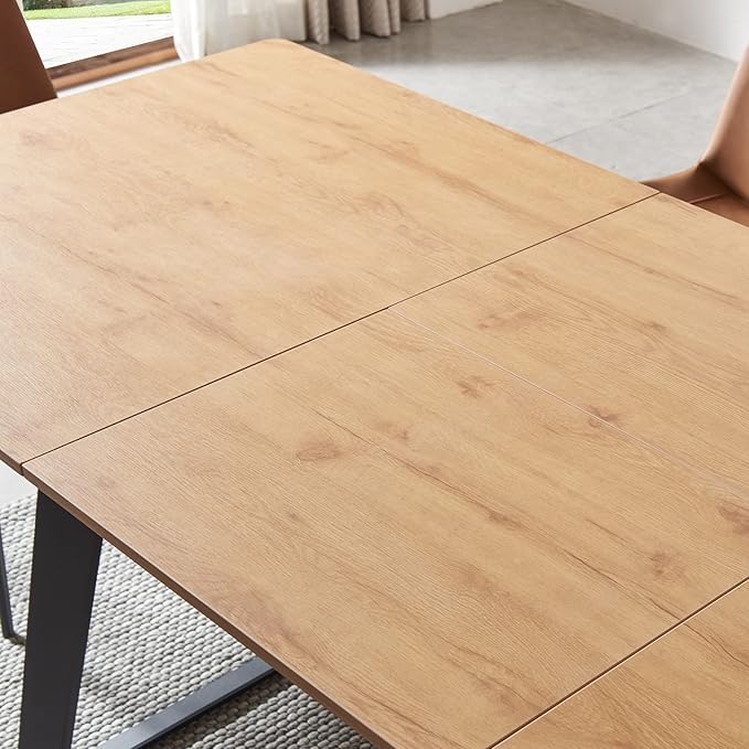 ZckyCine Modern Mid-Century Expandable Rectangular Wooden Multifunctional Dining Table and Chairs