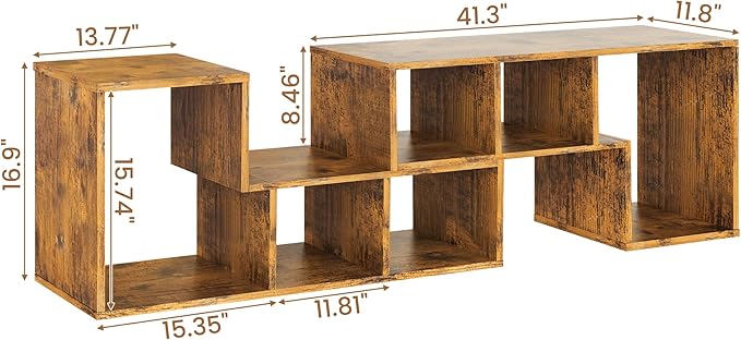 Recaceik Cube Bookshelf 2 Shelf Bookcase L-Shaped TV Console Stand Modern Entertainment Center with Open Storage Shelves for CDs/Movies/Books for Living Room, Bedroom, Home Office（Rustic Brown）