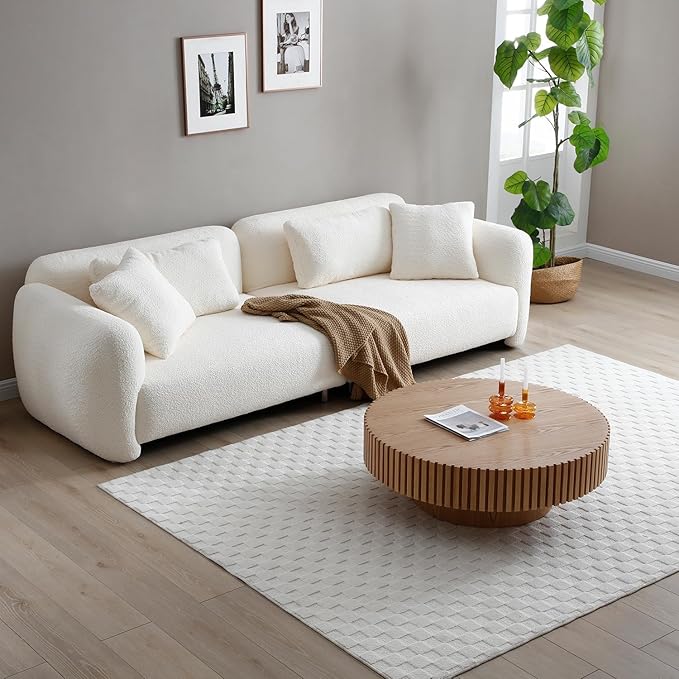 ø39.37'' Oak Round Coffee Table for Living Room Circle Coffee Table Contemporary Wood Coffee Table with Pedestal, Easy Assembly