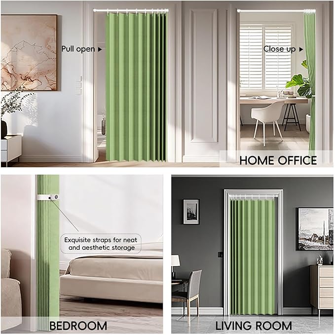 Jilron 100% Blackout Fabric Folding Door Curtain with Magnetic Closure - Accordion Style for Sliding Doors, Closets,Wardrobe and Temporary Door Solutions Doorway Curtains（W42 x L78, Green，1 Panel）
