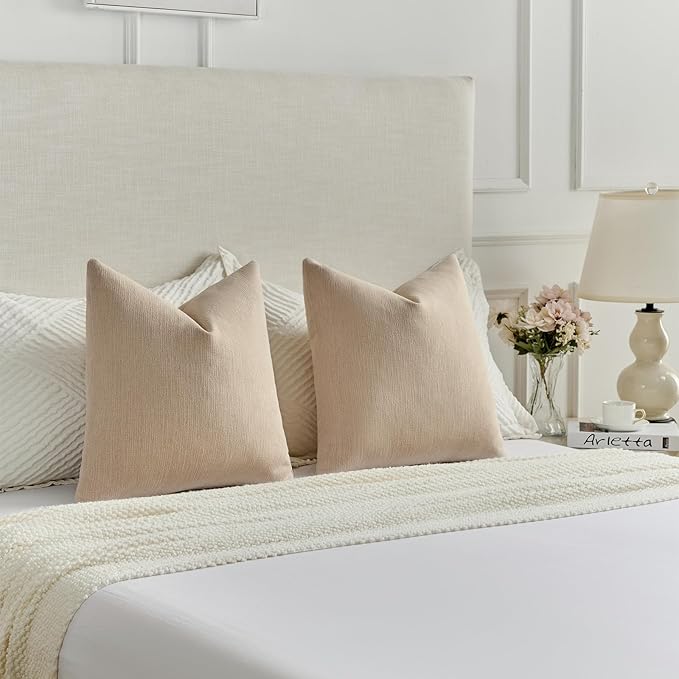 FUTEI Dusky Pink Chenille Decorative Throw Pillow Covers 20x20 Inch Set of 2,Soft Cozy Faux Linen Textured Cushion Case,Farmhouse Home Decor for Couch Living Room