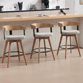 DUOMAY Modern Grey Linen Upholstered 360-Degree Swivel Bar Stool Set of 3 - 26" Counter Height with Footrest & Backrest - Ideal for Kitchen Island & Home Bar