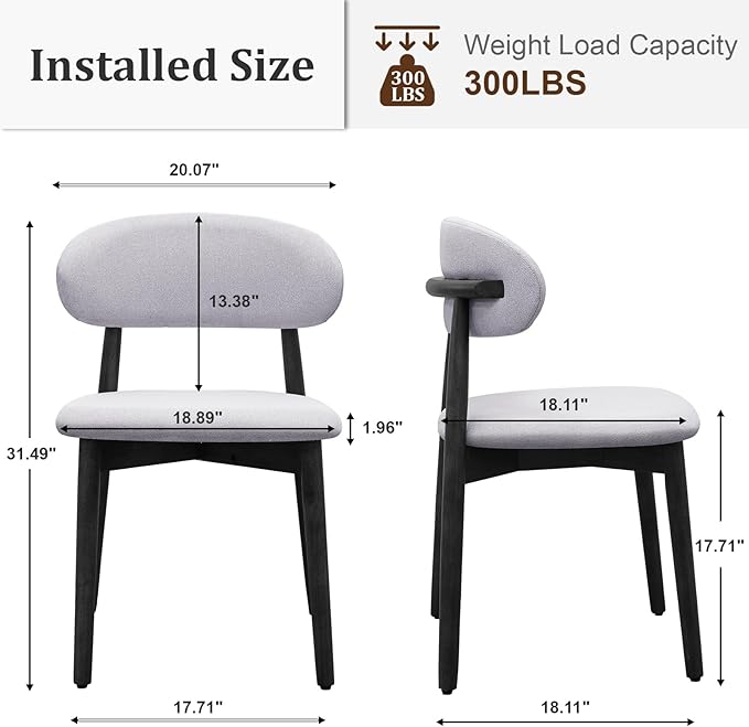Farmhouse Dining Chairs Set of 8, Mid Century Modern Fabric Upholstered Kitchen Chairs, Wooden Dining Room Chair with Curved Back&Black Legs for Kitchen Dining Room Restaurant Cafe, Blue (Only Chairs)