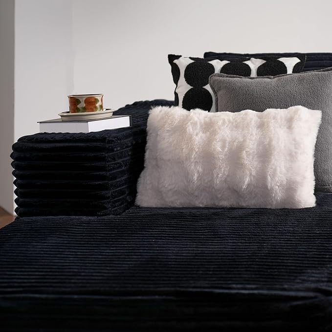ovios 104" Cloud Boneless Couch with L-Shape Chaise,Modern Sectional Modular Sofa with Deep Seat, Upholstered Couches for Living Room Bedroom,No Assembly Required, Black (Plush Corduroy Fabric)